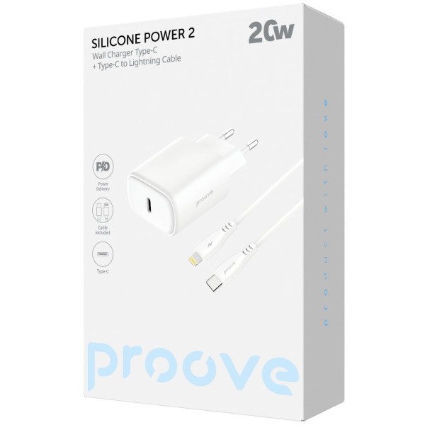 Фото - Мережевий зарядний пристрій Proove Silicone Power 2 20W (Type-C) + Cable Type-C to Lightning (1m) white (WCSP22010002)