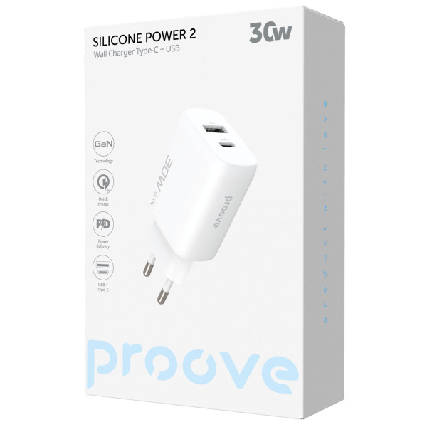 Фото - Мережевий зарядний пристрій Proove Silicone Power 2 30W Type-C + USB White (WCSP23110002)