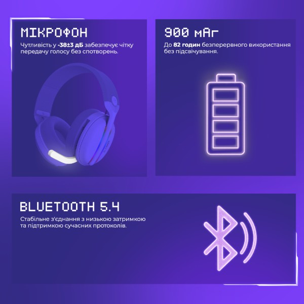 Фото - Гарнітура бездротова ігрова Proove Gaming Glimmer (APP) Black/Purple (WHGL00022016)