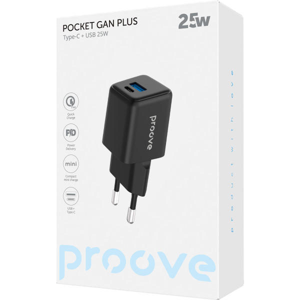 Фото - Мережевий зарядний пристрій Proove Pocket GaN 25W Type-C + USB black (WCPG25111201)