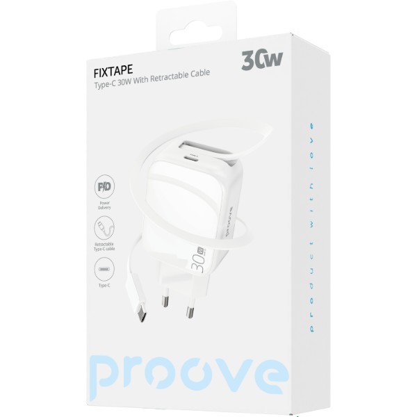 Фото - Сетевое зарядное устройство Proove Fixtape GaN Type-C 30W white (WCFP30010202)