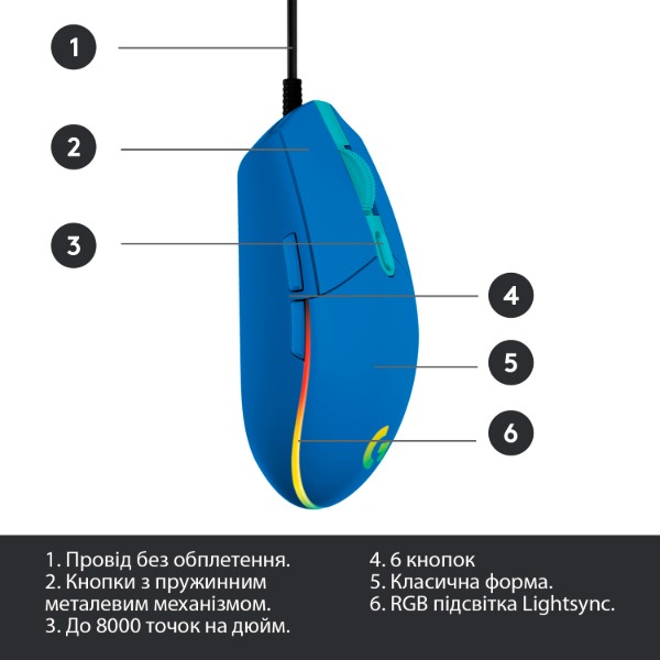Фото - Миша дротова ігрова Logitech G102 Lightsync Blue (910-005801)