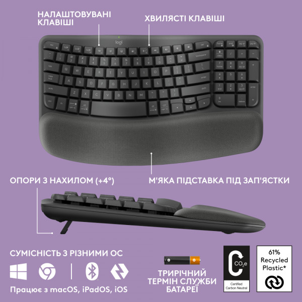 Фото - Клавіатура бездротова Logitech Wave Keys Bluetooth/Wireless Black (920-012304)