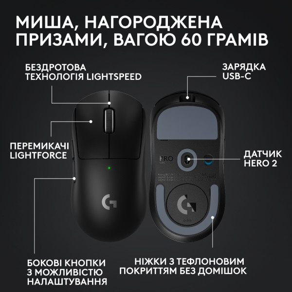 Фото - Мышь беспроводная игровая Logitech G Pro X Superlight 2 LightSpeed Black (910-006630)