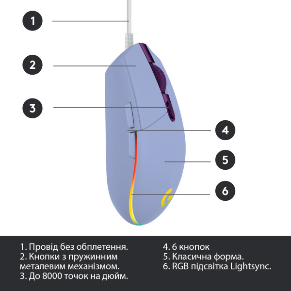 Фото - Миша дротова ігрова Logitech G102 Lightsync (910-005854) Lilac USB