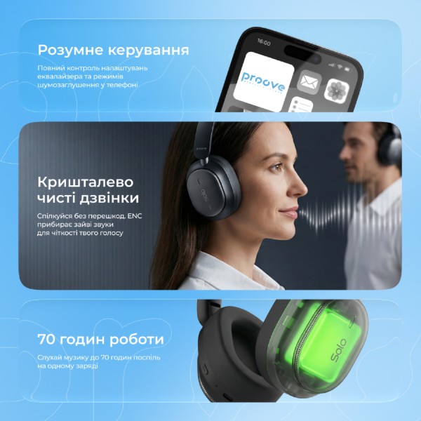 Фото - Наушники накладные беспроводные Proove Solo with ANC (APP) White (HPSL0001AP02)