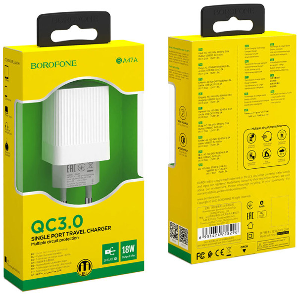 Фото - Мережевий зарядний пристрій BOROFONE BA47A QC3.0 3A 18W White (6931474728296)