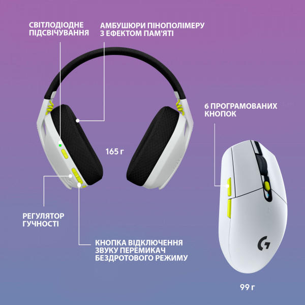 Фото - Гарнітура бездротова ігрова Logitech Wireless Gaming Combo G435SE/G305SE - Black/White/Lime (981-001162)