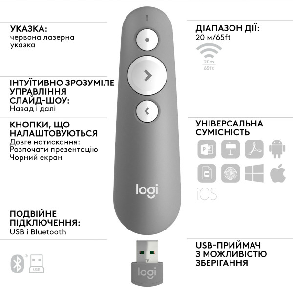 Презентер Logitech R500s Bluetooth Presentation Remote Mid Gray (910 ...