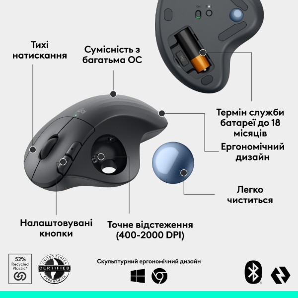 Фото - Миша бездротова Logitech ERGO M575S Wireless Trackball Graphite (910-007029)