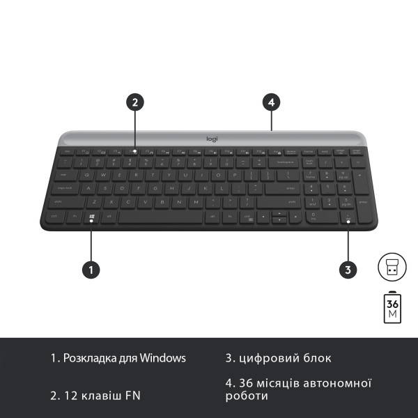 Фото - Клавиатура+мышь беспроводная Logitech MK470 Slim Wireless Graphite UA (920-009204)
