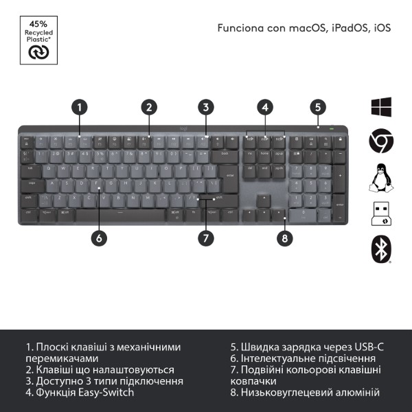 Фото - Клавіатура бездротова Logitech MX Mechanical Wireless Graphite Clicky (920-010759)