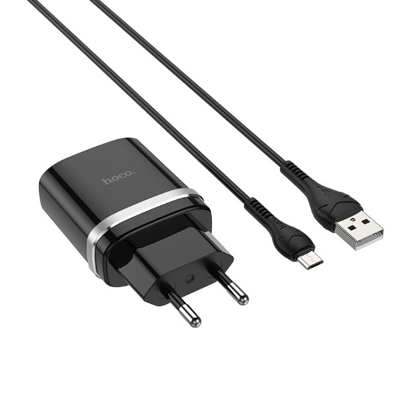 Фото - Мережевий зарядний пристрій HOCO C12Q Smart QC3.0 charger set(Micro) 18W Black (6931474716279)
