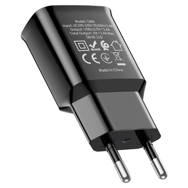 Фото - Сетевое зарядное устройство HOCO C88A 12W Black (6931474749529)