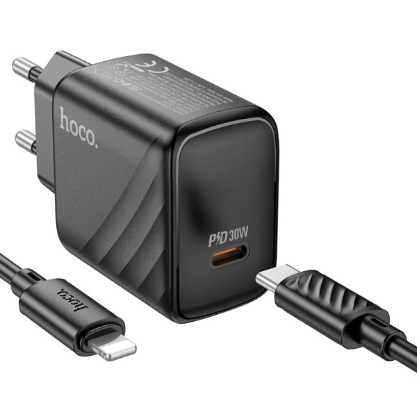 Фото - Мережевий зарядний пристрій HOCO CS22A PD30W charger set(C to iP) Black (6942007609920)