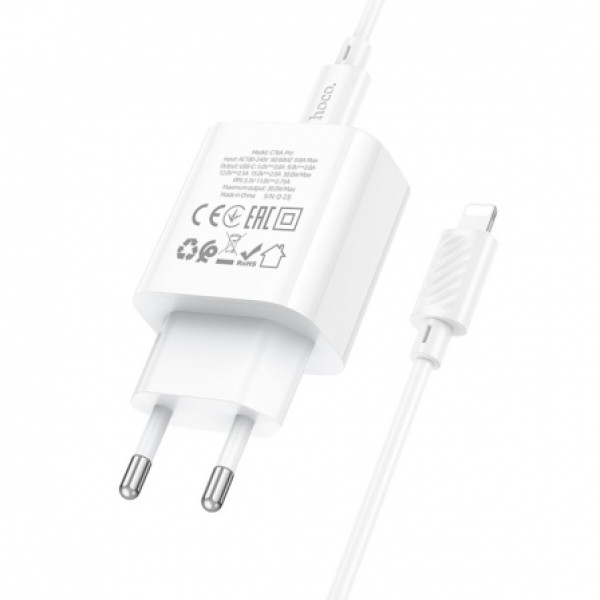 Фото - Мережевий зарядний пристрій HOCO C76A Pro PD30W charger set (C to iP)(EU) White (6942007616317)