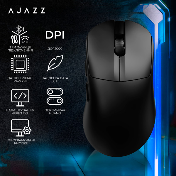 Фото - Миша бездротова ігрова Ajazz AJ179 v2 max black-3 Mod-Pixart 3311 (AJ179-V2-MAX-B)