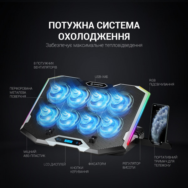 Фото - Підставка під ноутбук охолоджуюча GamePro CP870 Black