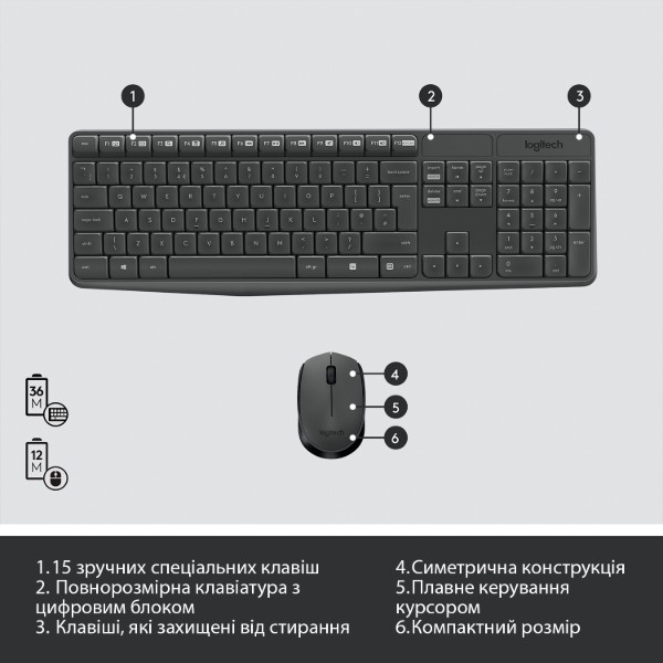 Фото - Клавиатура+мышь беспроводная Logitech MK235 Dark Gray UA (920-007931)