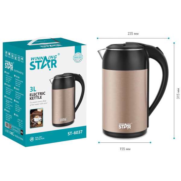 Фото - Электрический чайник WinningStar ST-6037 3.0L 1500W Bronze (WNNGS-ST-6037-BZ)