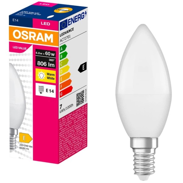 Фото - Лампочка світлодіодна Osram LED E14 6.8Вт 3000К 806Лм В60 VALUE (4058075628625)