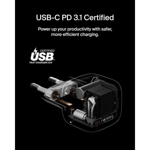 Фото - Сетевое зарядное устройство Belkin 20Вт USB-С PD PPS, кабель USB-С - USB-C, 1м White (WCA009KQ1MWH-B6)