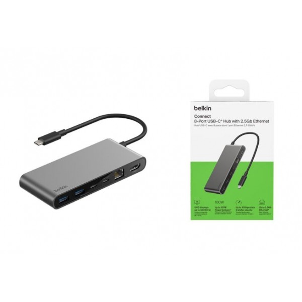 Фото - Хаб USB Belkin USB-C 8в1 Ethernet Multiport Dock (INC024HQSGY)