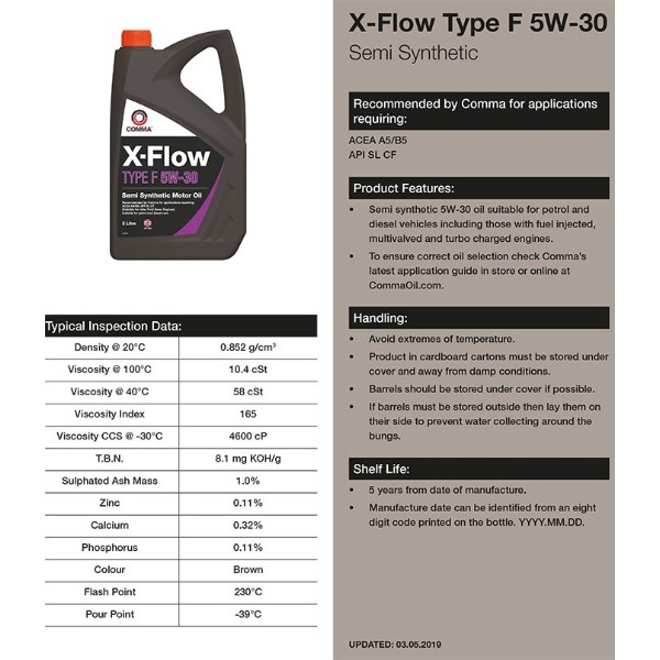 Фото - Олива для авто COMMA X-FLOW TYPE F 5W-30 5л (XFF5L)
