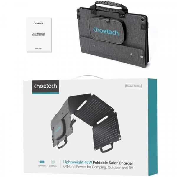 Фото - Портативна сонячна панель Choetech 40W Type-C PD 3.0 30W Max + QC 3.0 18W Max (SC006-V5-GY)