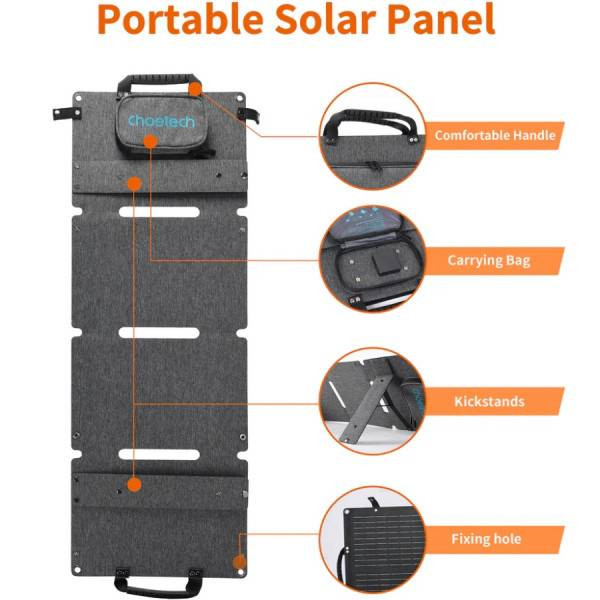 Фото - Портативна сонячна панель Choetech 40W Type-C PD 3.0 30W Max + QC 3.0 18W Max (SC006-V5-GY)