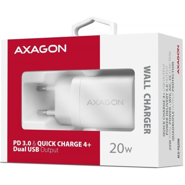 Фото - Мережевий зарядний пристрій AXAGON QC3.0/AFC/FCP + PD type-C, 20W White (ACU-PQ20W)