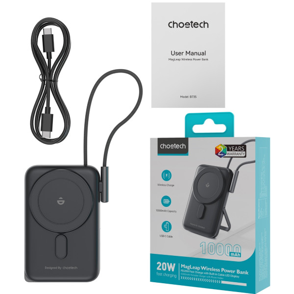 Фото - Батарея мобільна Choetech Magnetic Wireless 10000mAh 20W Black (B735-CCBK)