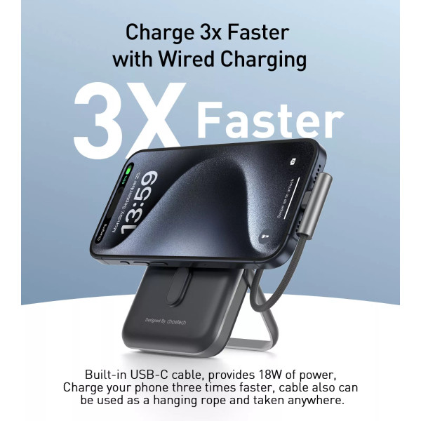 Фото - Батарея мобільна Choetech Magnetic Wireless 10000mAh 20W Black (B735-CCBK)