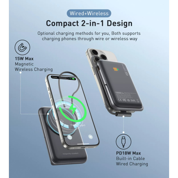 Фото - Батарея мобільна Choetech Magnetic Wireless 10000mAh 20W Black (B735-CCBK)