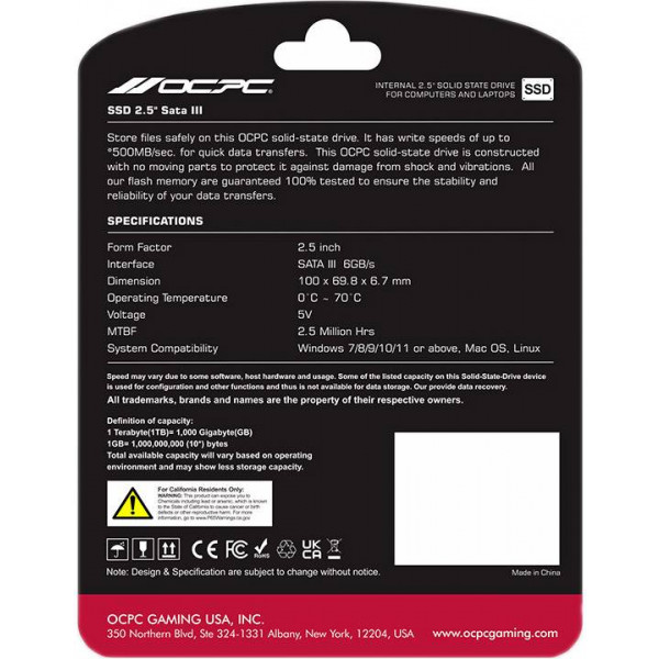Фото - SSD-накопичувач внутрішній OCPC 512GB XTL-200 2.5" SATA III, Retail (SSD25S3T512GLT)