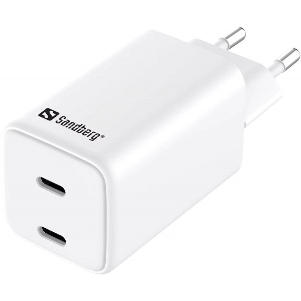 Фото - Мережевий зарядний пристрій Sandberg 2xUSB 65W (2xUSB-C) Gan III (441-56)