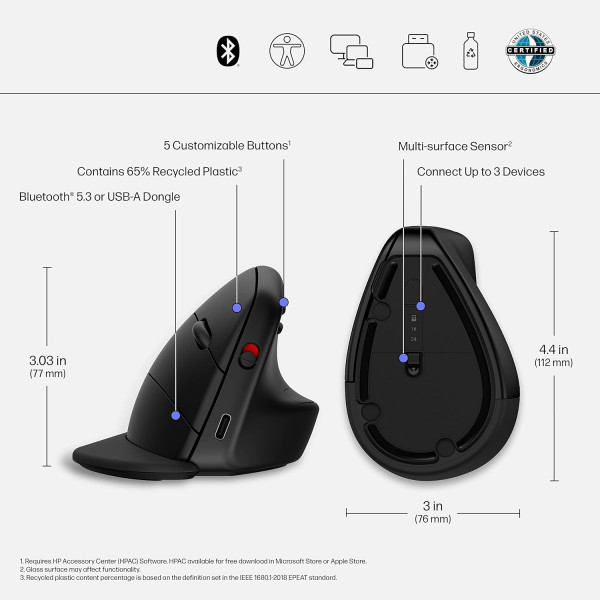 Фото - Миша бездротова HP 920 Ergonomic Vertical WL/BT (6H1A4AA)