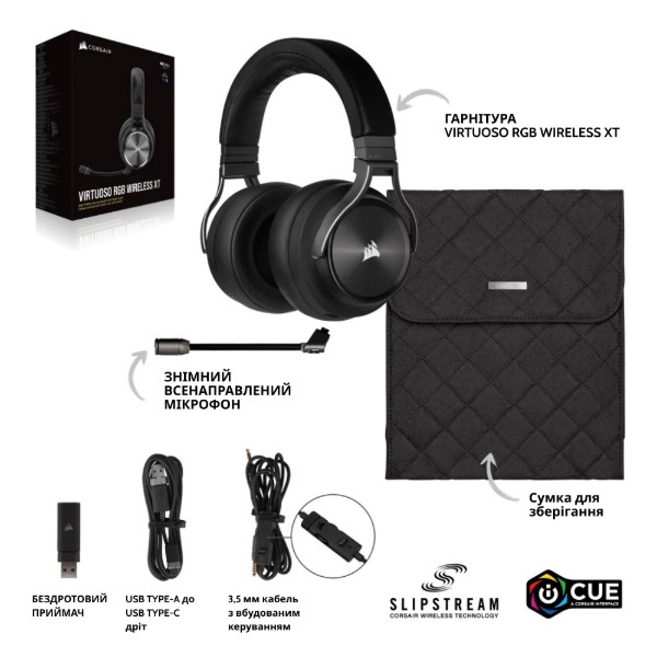 Фото - Гарнітура бездротова ігрова Corsair Virtuoso RGB Wireless XT Black (CA-9011188-EU)