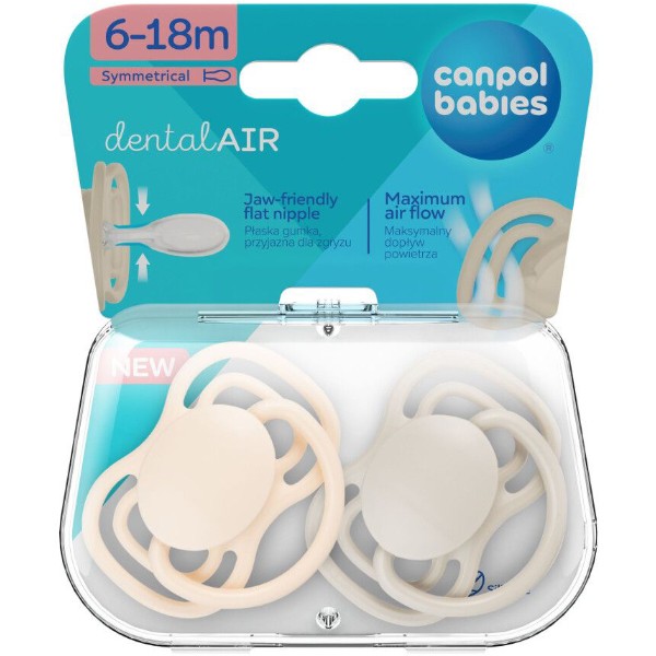 Фото - Симетрична пустушка Canpol babies 6-18 міс DENTAL AIR 2 шт. - бежева (23/229_cre)