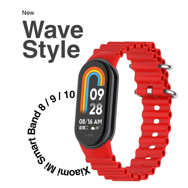 Фото - Ремінець для фітнес-браслету BeCover Wave Style for Xiaomi Mi Smart Band 8 / 9 / 10 Red (714359)