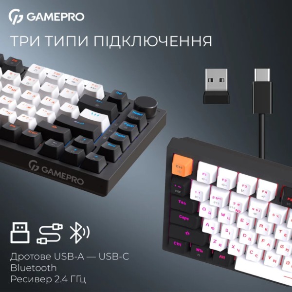 Фото - Клавиатура беспроводная игровая GamePro Asgard Valhalla QLAB Sakura Switch Bluetooth/2.4G/USB Black (MK160-B-QS-PRO)