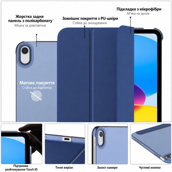 Фото - Чохол для планшета BeCover Tri Fold Hard for Apple iPad 10.9" (2022/2024)/iPad (А16) 2025 11" Deep Blue (716119)