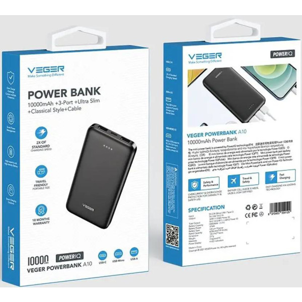 Фото - Батарея мобільна Veger 10000mAh W1065 Black