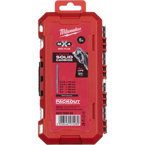 Фото - Набор буров Milwaukee SDS-PLUS MX4 PACKOUT 5 шт. (4932500064)