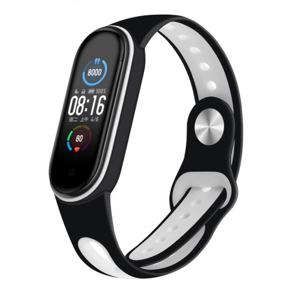 Фото - Ремешок для фитнес-браслета BeCover Sport Style for Xiaomi Mi Smart Band 5 Black-White (705170)