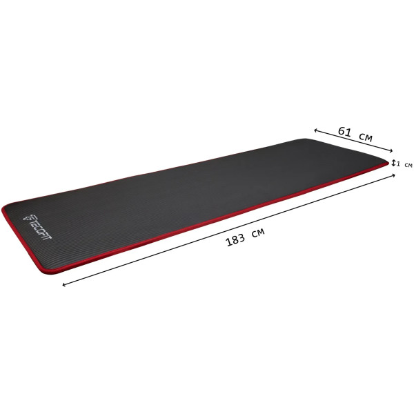 Фото - Коврик для йоги и фитнеса TECOFIT NBR с отделкой края тканью 183x61x1 см Black-Red + чехол-сумка в подарок (TOP18124795)