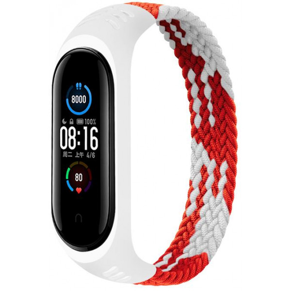Фото - Ремінець для фітнес-браслету BeCover Elastic Nylon Style for Xiaomi Mi Smart Band 5/Mi Smart Band 6 Size L Red/White (706159)
