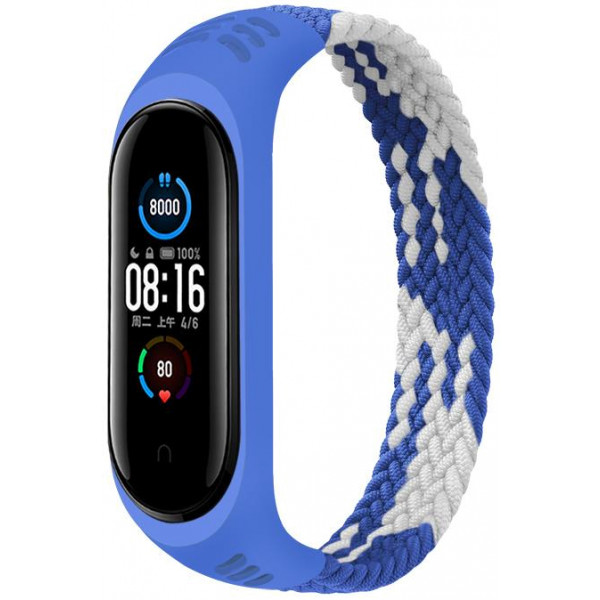 Фото - Ремінець для фітнес-браслету BeCover Elastic Nylon Style for Xiaomi Mi Smart Band 5/Mi Smart Band 6 Size L Blue/White (706162)