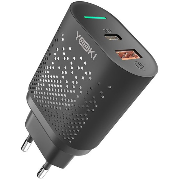 Фото - Мережевий зарядний пристрій YOKI Led Series 20W Black (YK-20PD+QC)