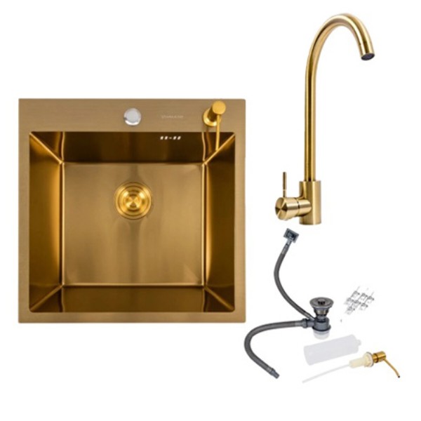 Фото - Мойка кухонная VALESO 50x50 PVD золото Handmade (3,0/0,8) + JW449